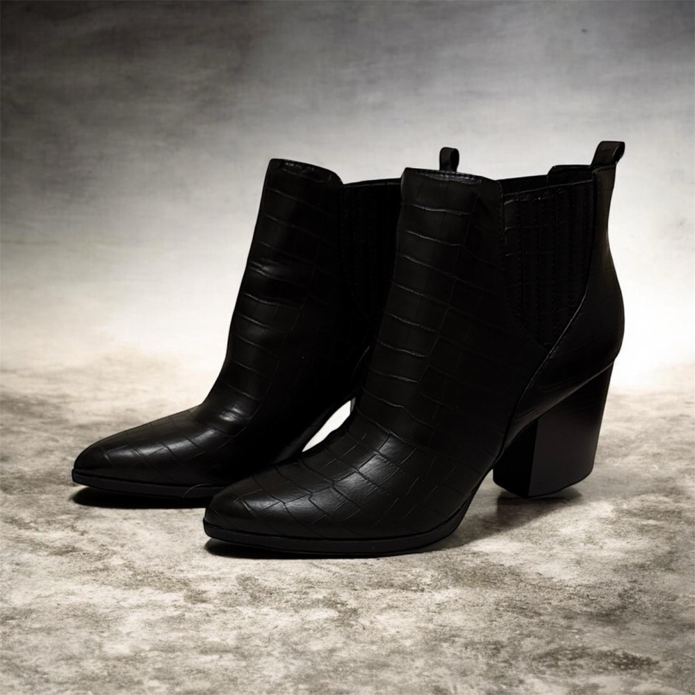Indigo Black Textured Ankle Booties
